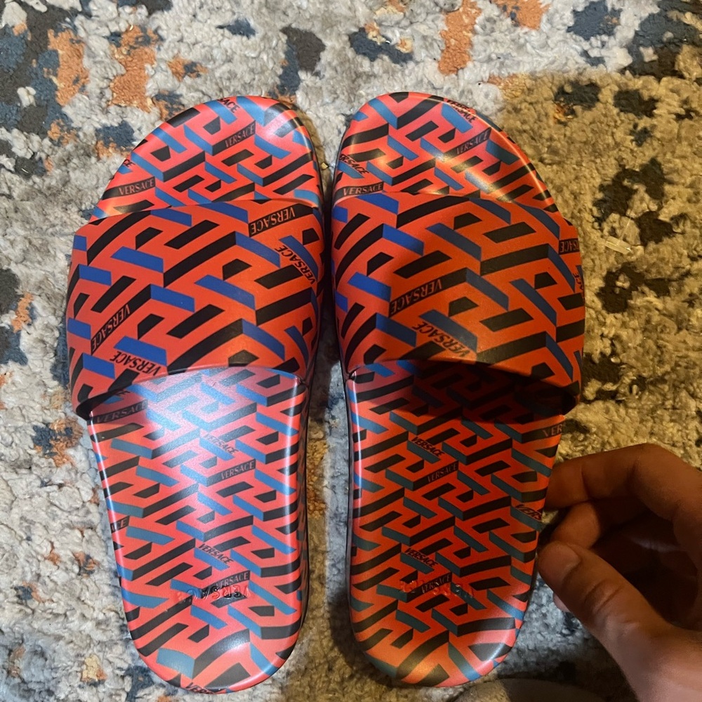 Versace Red and Blue Patterned Slides